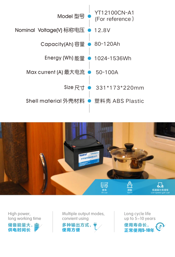 91香蕉视频免费储能91香蕉视频污污-YT12100CN,12.8v120ah大容量锂91香蕉视频污污,5-10年长寿命,多种输出方式,使用方便